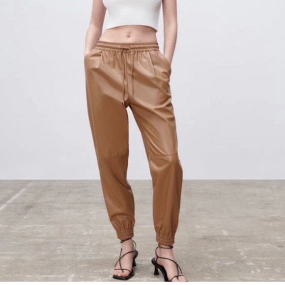Zara tan leather joggers - Picture 2 of 6